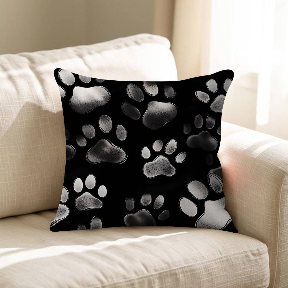 Fashion Black Cat Paw Prints Office Cushion Pillowcase Car Cushion Cover45X45CM Lumbar Pillowcase Sofa Pillowcover