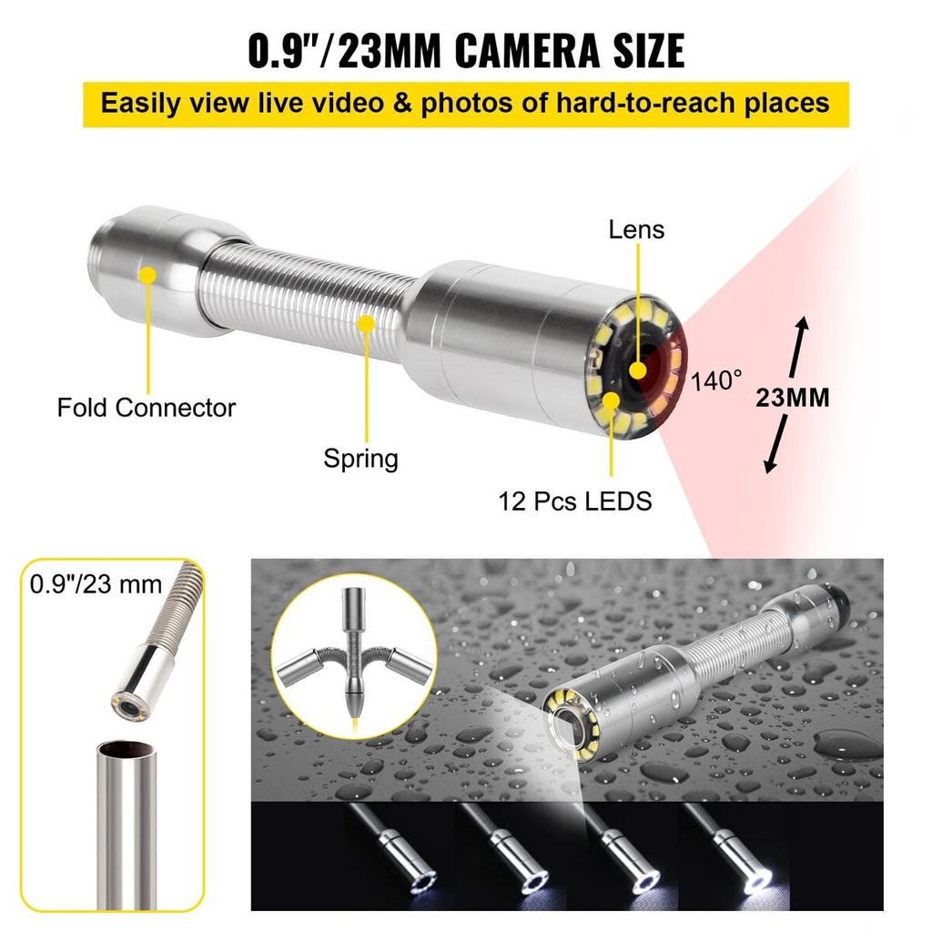 50M Sewer Inspection Camera 7 Inch Monitor LCD DVR Waterproof Pipeline Drain Inspection System Camera Kit with 8G SD Card (50M 7Inch)