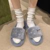 Leisure Slippers Woman Casual Flat Low Heels Sweet Basic Shoes for Women Solid Pearl Fur Slip On Star Winter Slides Plus Size