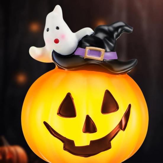 Halloween Night Light Spooky Ghost Campfire Pumpkin Boo Witch Black Cat Nightlight for Halloween Bedroom Living Room Decor