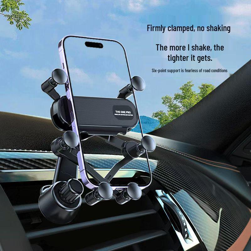 Gravity Stable Car Phone Holder with Six-Point Support, Air Vent Hook, and Unobstructed Airflow Design