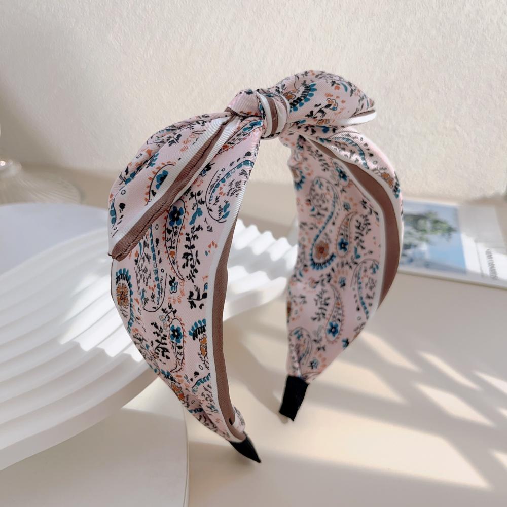 Retro Bohemian Bandanna Bow Rabbit Ear Headband for Women Floral Paisley Wide Hoop Turban Hair Band Hair Styling Accessories