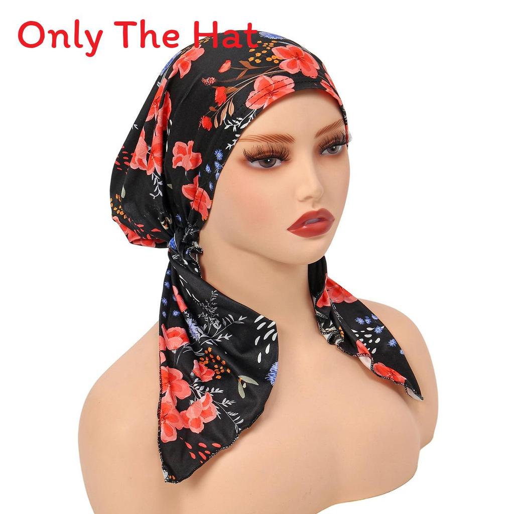 Elegant Floral Print Womens Headscarf Beanie With Polyester Material For All Seasons