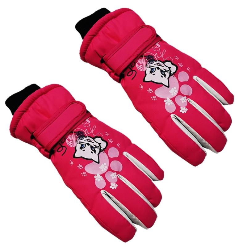 Gants de Ski pour Enfants Hiver Imperméables Motif Dessin Animé Mignon Gants de Neige Chauds pour Garçons Filles Enfants 5-10 Ans