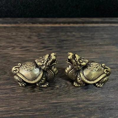 Dragon Head Turtle Body Retro Brass Mythical Beast Statue Creative Ornaments Home Living Room Office Tea Pet Table Decoration