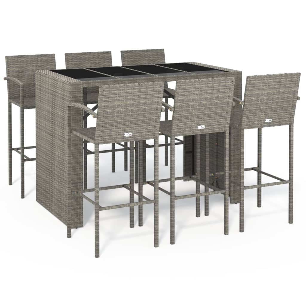 7 Piece Garden Bar Set Grey Poly Rattan
