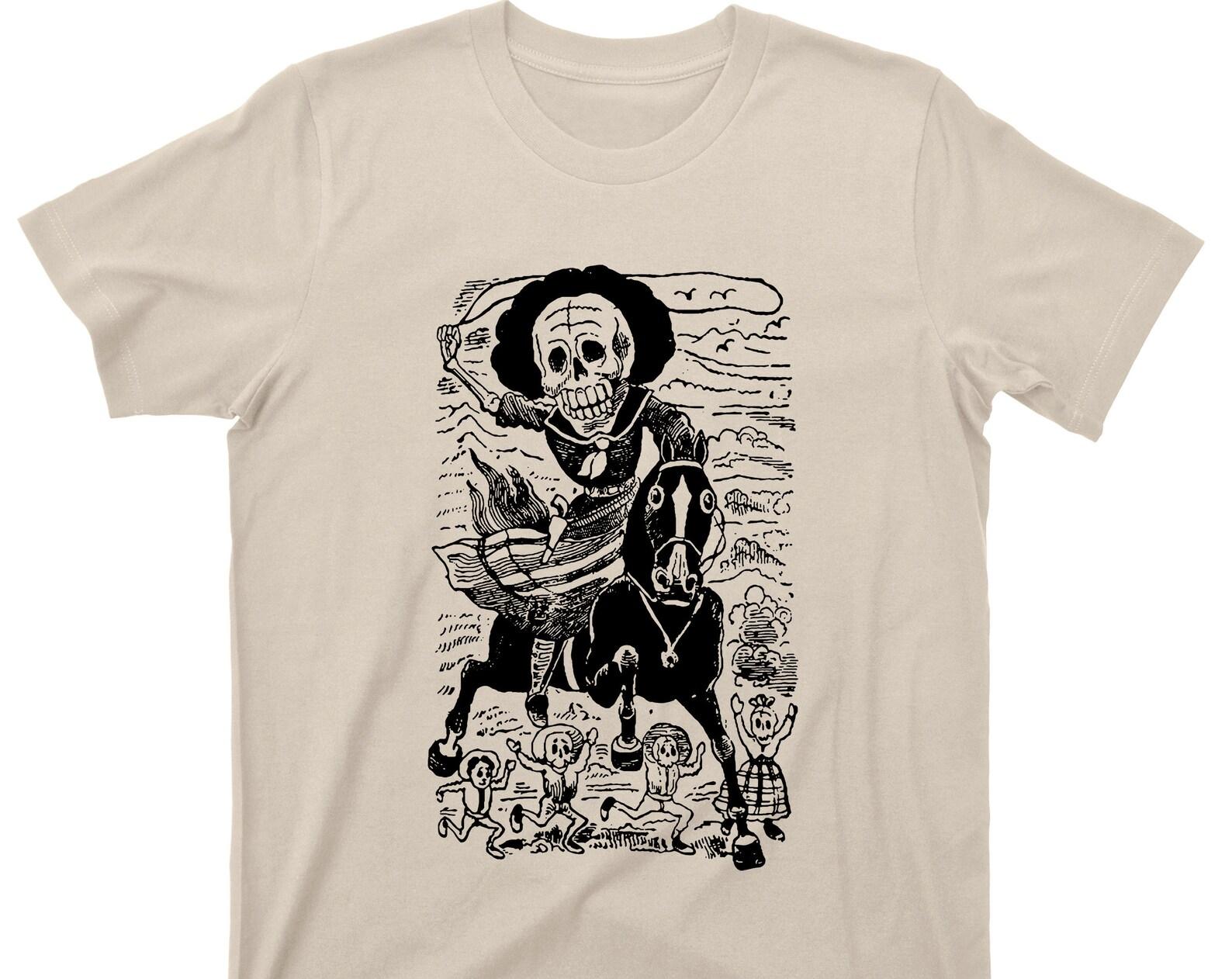 Calavera De La Adelita T Shirt - Famous Mexican Revolution Artist Jose Guadalupe Posada Soldaderas Female Soldier Artwork Graphic TShirt 3XL