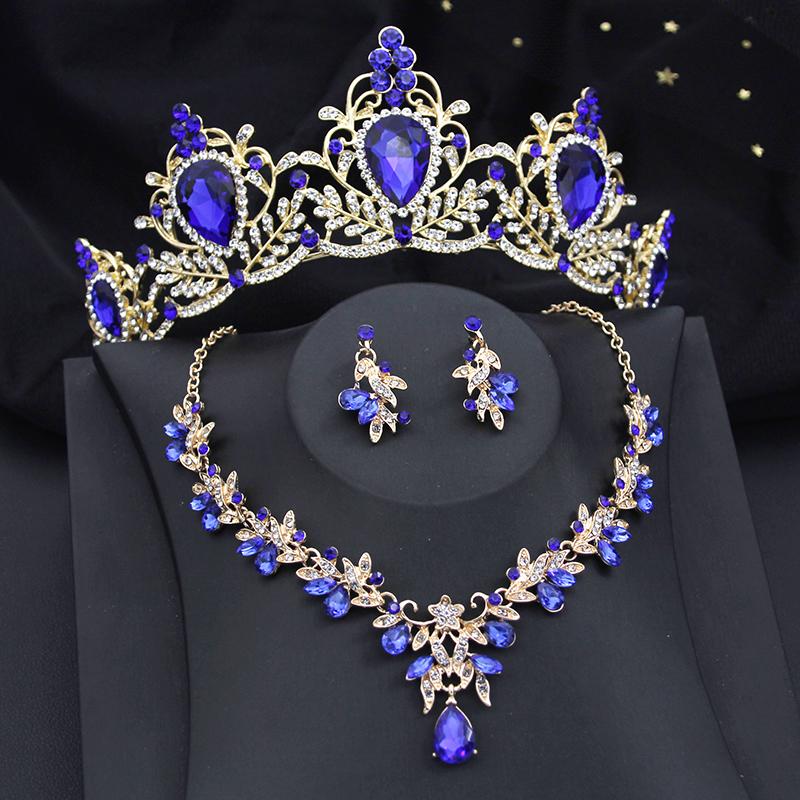 Water Drop Bridal Jewelry Sets Luxury Tiaras Crown Necklace Earrings Wedding Dress Dubai Jewelry Set Costume Accessories