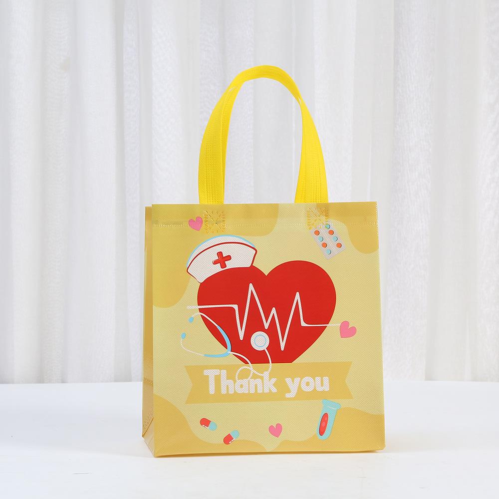 12/30pcs Nurses Day Gift Tote Bags Cartoon Nurse Print Non Woven Shopping Bags Party Favor Gift Packaging Bags