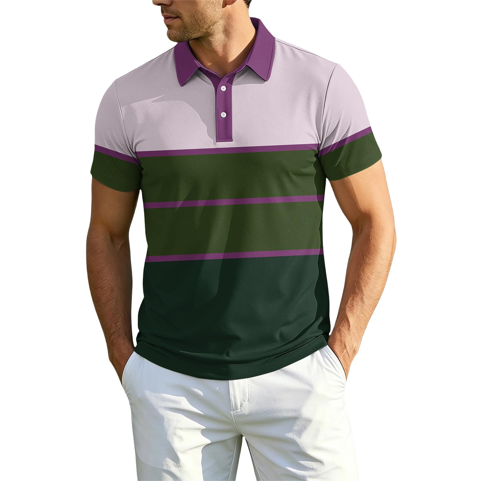 

Men Polo Shirt Short Sleeve Classic Fit with Collar and Horizontal Stripe Pattern Button Placket Casual Top XXL розовый