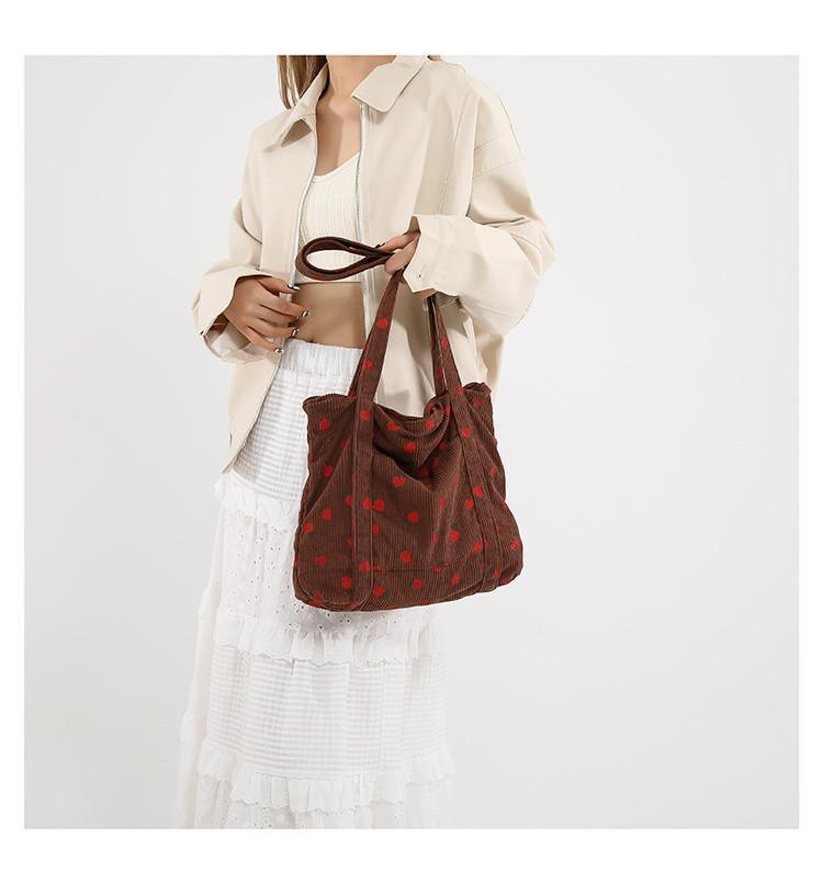 2024 Corduroy Large Capacity Shoulder Bag For Women Cute Canvas Tote Bag For School**