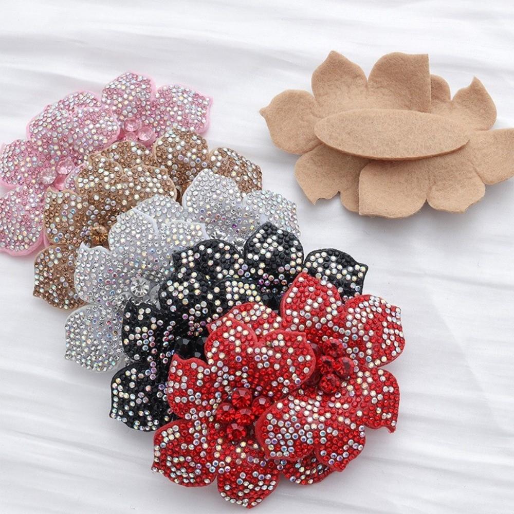 3D Rhinestone Flower Patches Sparkling DIY Craft Flower Brooch Fabrics Embellishment Jewelry Accessories