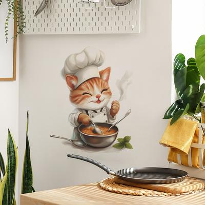 Cartoon Katze Chefkoch Küche Restaurant Zuhause Wandhintergrund Verschönerung Dekoration Wandaufkleber