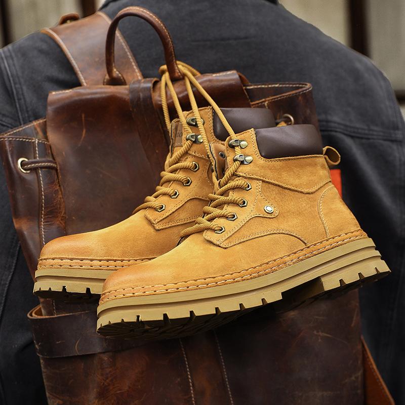 2025 New Martin Boots Men's Wear-resistant Autumn and Winter Outdoor Velvet Warm British Style Tooling Rhubarb Boots Men