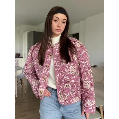 Jachetă matlasată pentru femei, toamnă iarnă, cu imprimeu floral, cu guler îngroșat, haină caldă din bumbac, la modă, îmbrăcăminte de stradă pentru femei