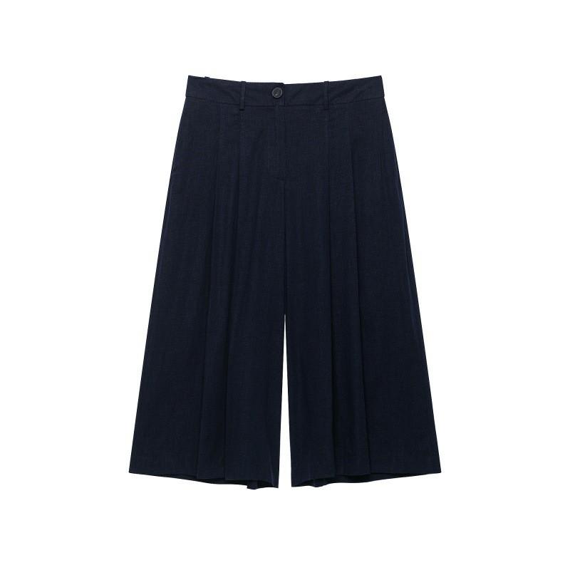 Womens Linen Blend Sleeveless Top Cropped Shorts Set - Breathable Casual Outfit In Navy