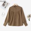 ZANZEA Women Casual Round Neck Solid Color Long Sleeve Blouse