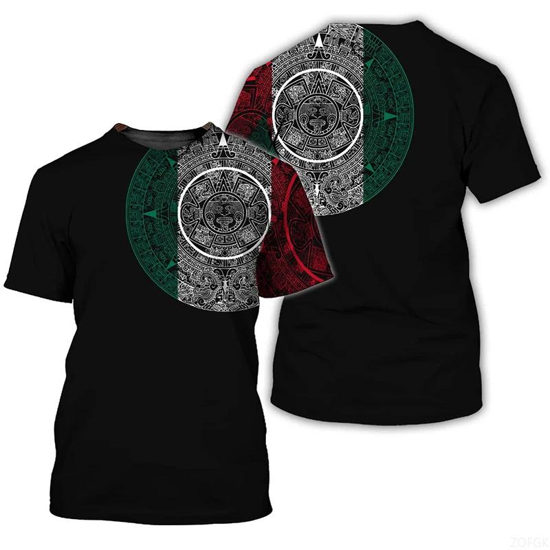 Mexico Flag T-Shirt For Men Mexican Pattern Tees Summer Short Sleeve Fashion O-Neck Tops