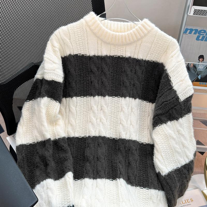 Pánský volný ležérní pruhovaný pletený svetr - Japonský trendy TikTok styl pro středoškoláky