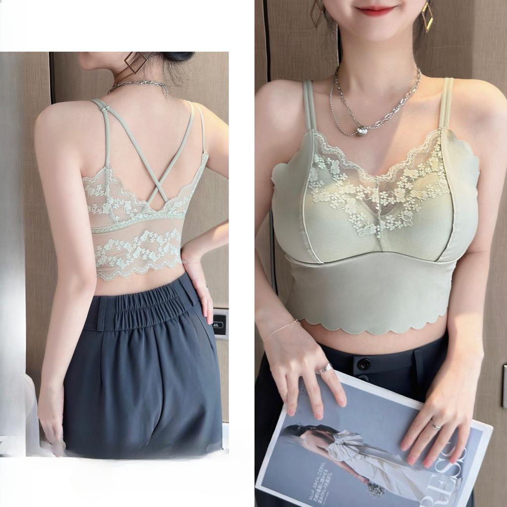Plus-size Sexy V-neck Lace Trim Bustier Sling Bra-free Backless Underwear Versatile Anti-slip