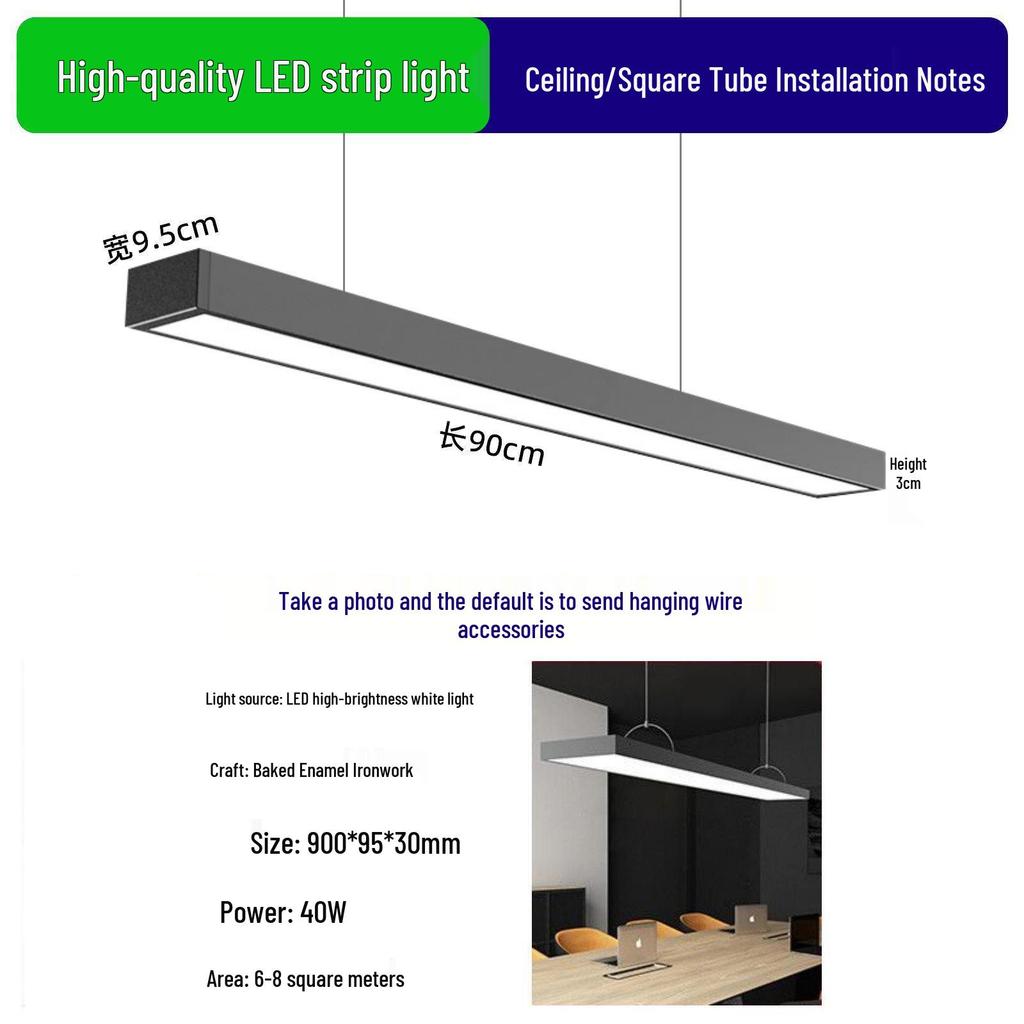 LED Square Tube Pendant Light for Office, Supermarket, Barber Shop