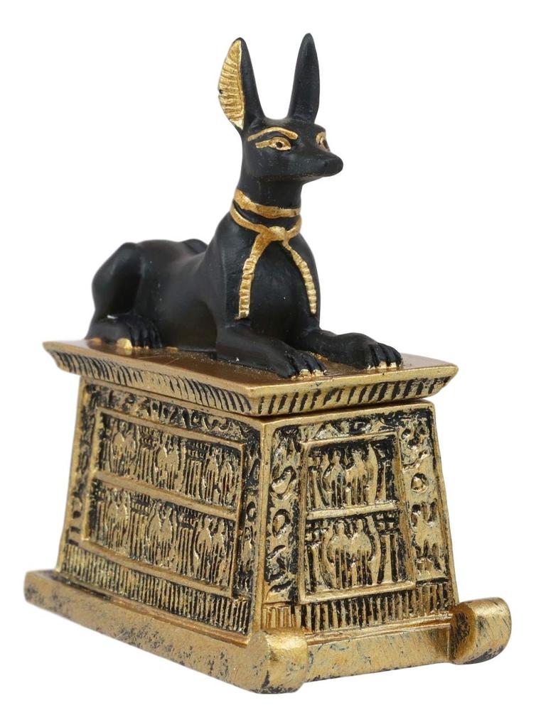 Ebros Gift Ebros Egyptian God Hieroglyph Anubis Dog Egyptian Miniature Cartouche Box Black and Gold Finish Gods and Goddesses Ancient Legendary Deity
