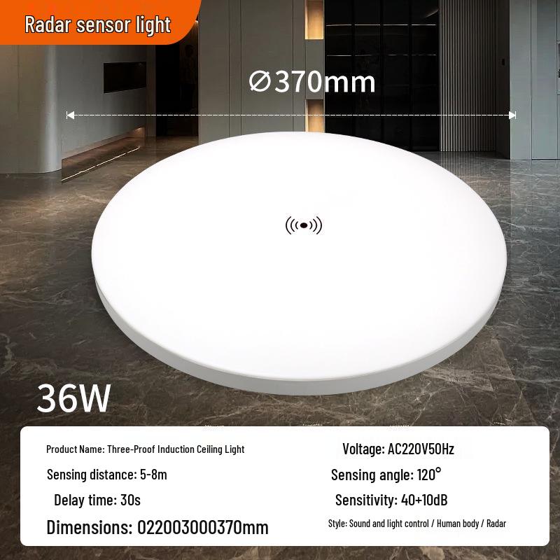 Ultra-thin Radar Induction Ceiling Light: Voice and Motion Activated for Stairwells and Corridors, Waterproof and Dustproof