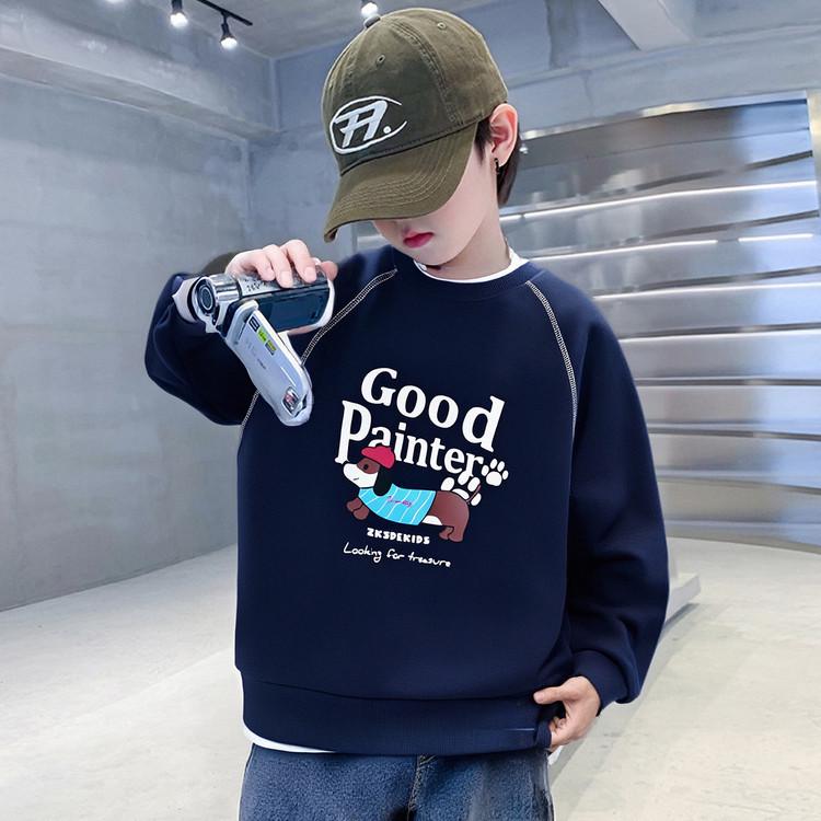 

Boys Trendy Sweatshirt 2025: Cool and Handsome Long Sleeve for Spring and Autumn 160 cm темно-синий