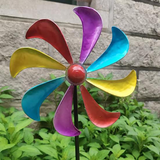 Wind Spinners Outdoor with Silent Bearing Metal Windmill Decoration with Stake 360° Rotating Colorful Blades for Yard Garden Artistic Decor Gift
