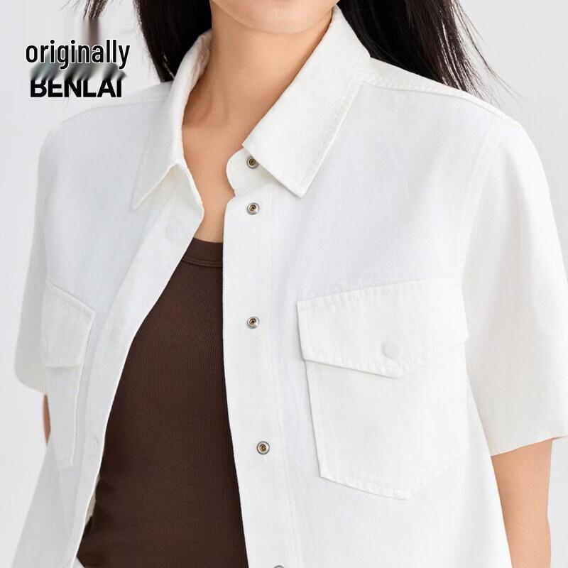 BENLAI Women's Loose Pure Cotton Short-Sleeve Denim Shirt BNT860007