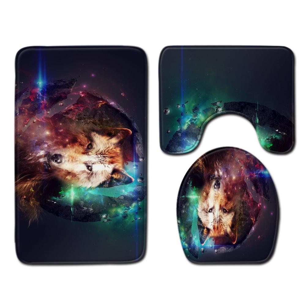 Wolf Badezimmer Toilette Dreiteilig Bodenmatte Fußmatte Badezimmerteppich