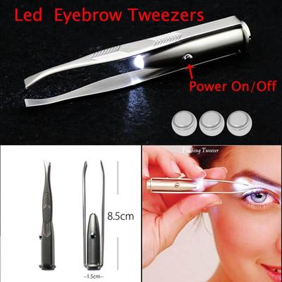 1pc LED Pinzette + 3 Batterien Wimpern Augenbrauen Augen Haar Entferner Werkzeuge Edelstahl Augenbraue Pinzette