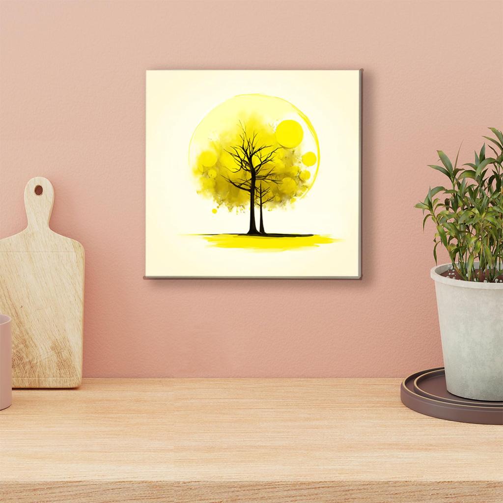 Golden City Tree Painting, Canvas Art, Good Fortune, Luck Enhancement, Feng Shui Art, Fantastic Tree, 30cm x 30cm Art Panel