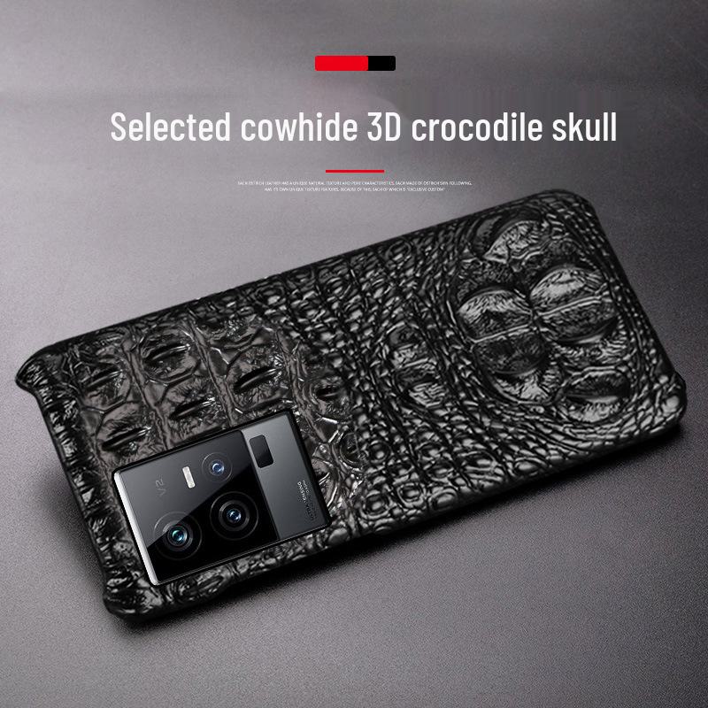 Genuine Leather Protective Cover for iQOO 11 Series - Cowhide Crocodile Skull Half Package