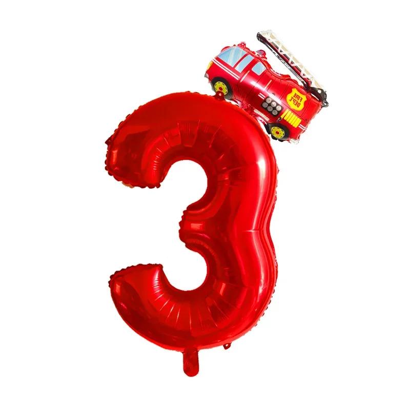 

2pcs 32inch Red Number Balloons Mini Fire Truck Foil Balloons 1 2 3 4 5 6 7 8 9 Years Birthday Party Decora Baby shower Kids Toy 32inch