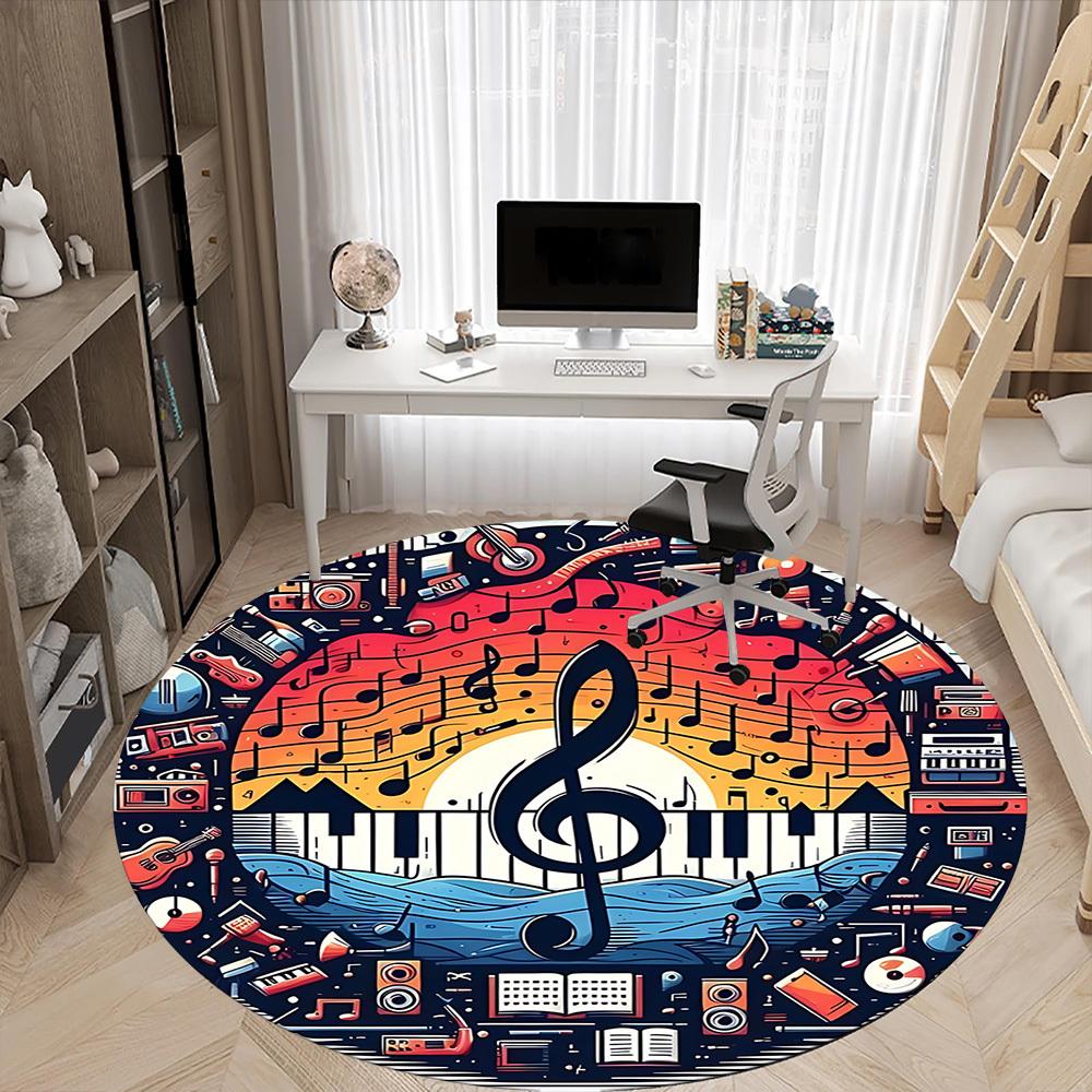 1pc Music Instruments Office Round Area Rug,  Mat Suitable ForOffice, Under Office Chairs Bedroom Living Room Home Decor, Room Deco