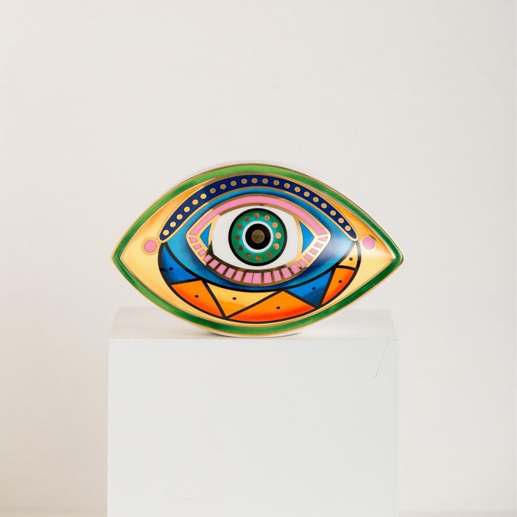 New Blue Evil Eye Home Decor Ornament Ceramic Devil's Eye Statues Lucky Amulet Home Living Room Desktop Feng Shui Figurines