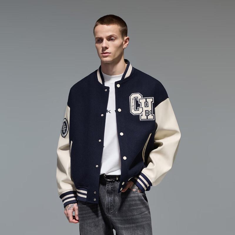 CHINISM Men s Vintage Color Block Baseball Jacket M
