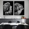 Black White Lion Family Poster Print Father Mother Kids Canvas Wall Art Home Painting Pictures Decoration Bedroom Aesthetic Art