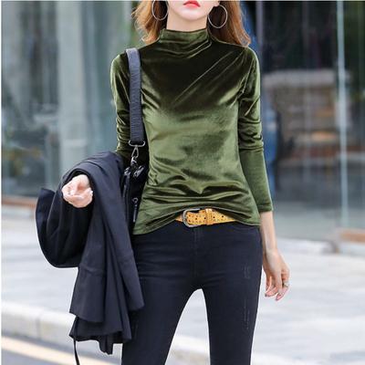Autumn Half-high Neck Bottoming Shirt for Women with Long Sleeves Slim Slim Versatile T-shirt with Fashionable Gold Velvet T-shirt Top