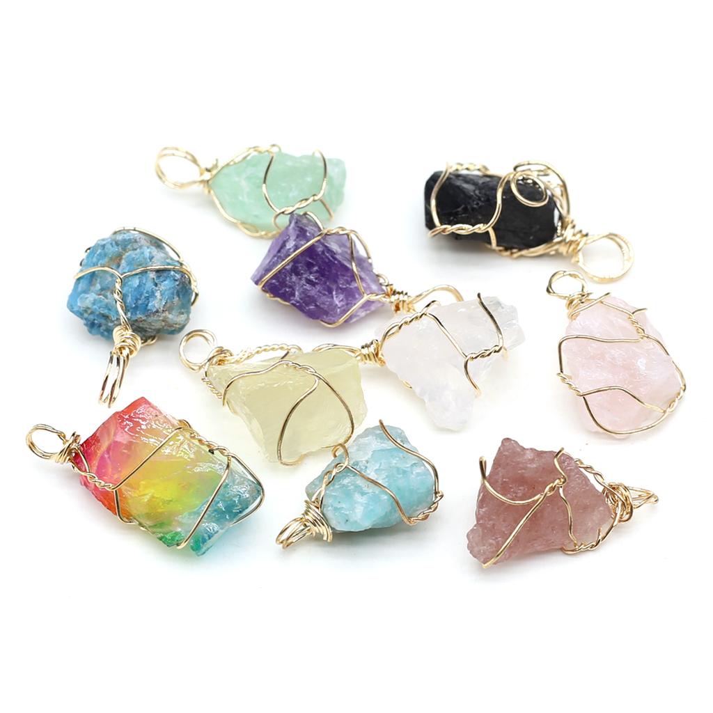 5 Pezzi Pendente Naturale Irregolare Avvolto in Filo Collana con Pietra Curativa Boho Artigianale, Perfetto per San Valentino/Festa della Mamma e Regali Spirituali Artigianato