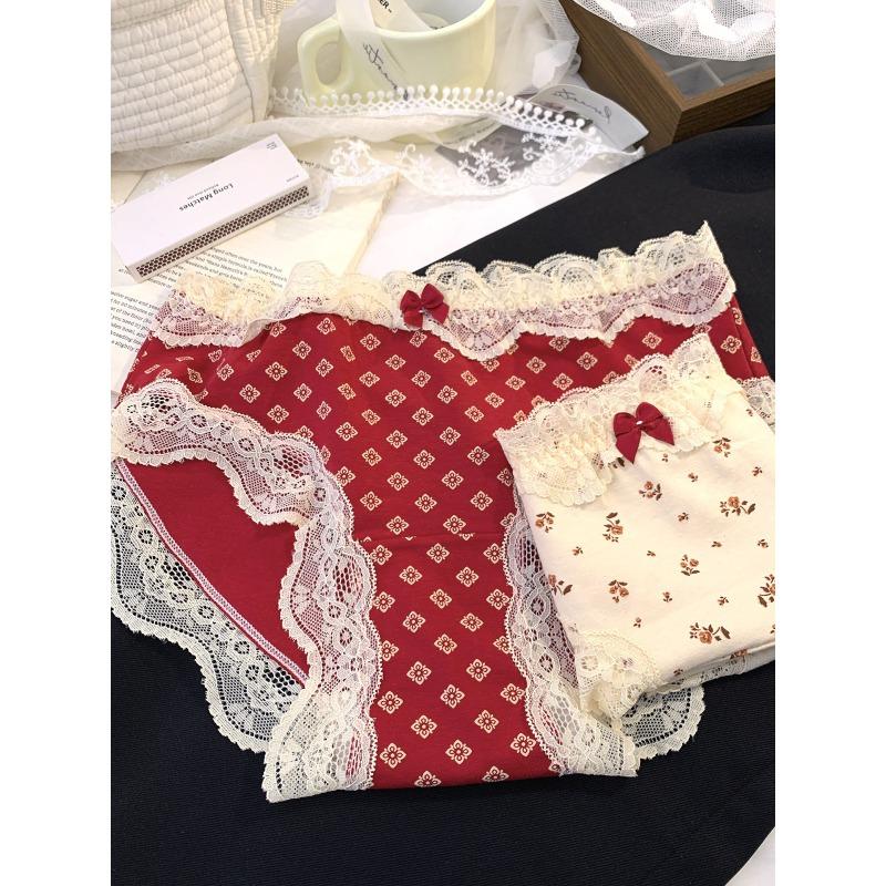 

Женские Весенние и Осенние Новогодние Красные Милые Цветочные Трусы-Слипы с Удлиненной Ластовицей Низкой Посадкой Треугольники M