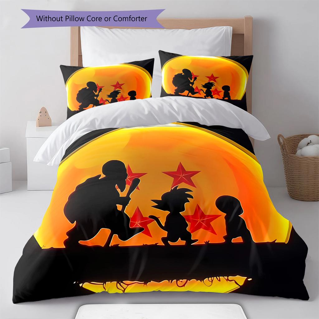 Dragon Ball Super Pattern Bedding,Quilt Set Quilt Cover Pillowcase Home Birthday Gift (1 * Duvet Cover + 2 * Pillowcase, Without Core)