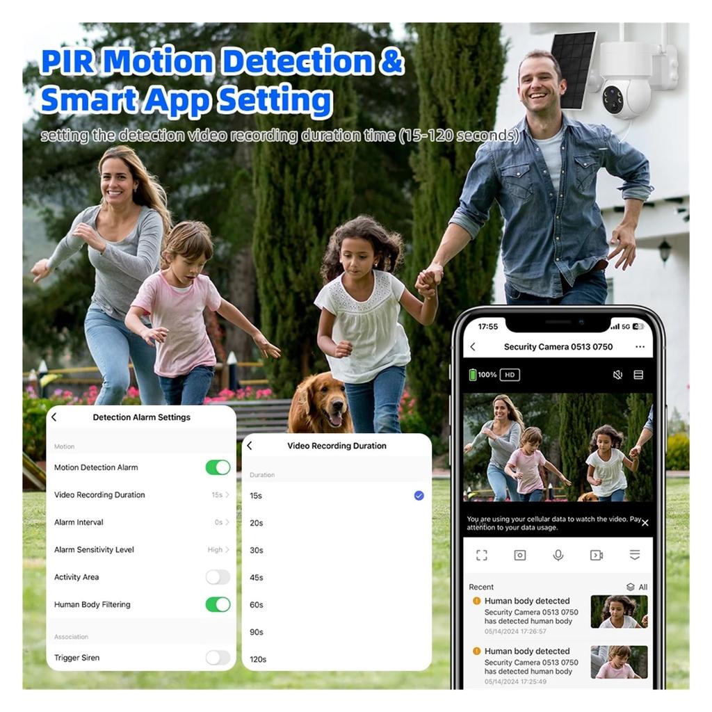 Caméras de Sécurité Solaires Sans Fil Extérieur, Caméra WiFi 2K 2.4G avec Panneau Solaire et Alimentation par Batterie, Vision Nocturne Couleur avec Projecteur, PTZ 360°