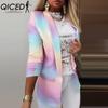 QICED Damen Vintage Casual Gitterdruck Herbst Winter Langarm Polokragen Jacken & Mäntel