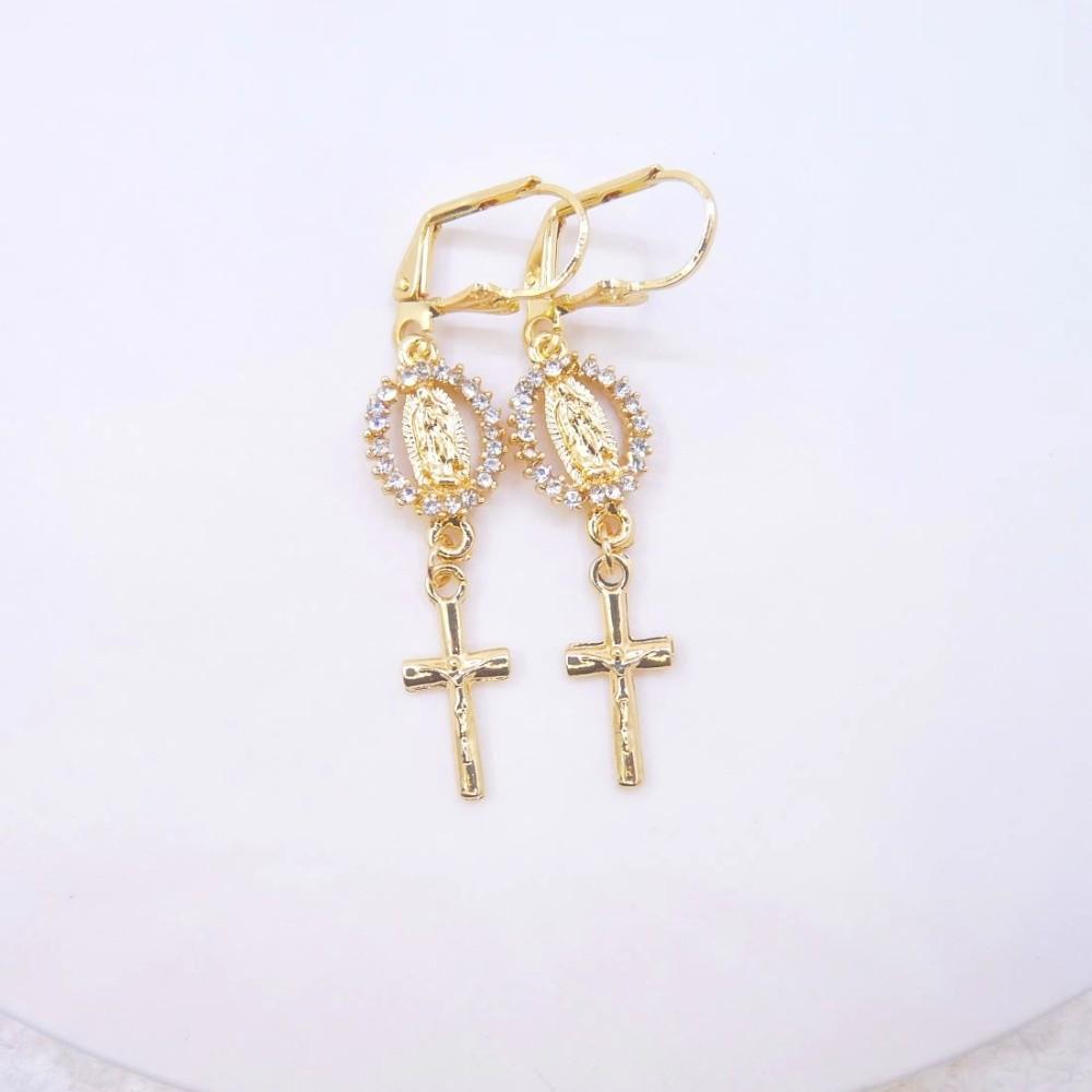 Retro Rhinestone Cross Eardrop Relief Rhinestone Earrings New Punk Style Earrings