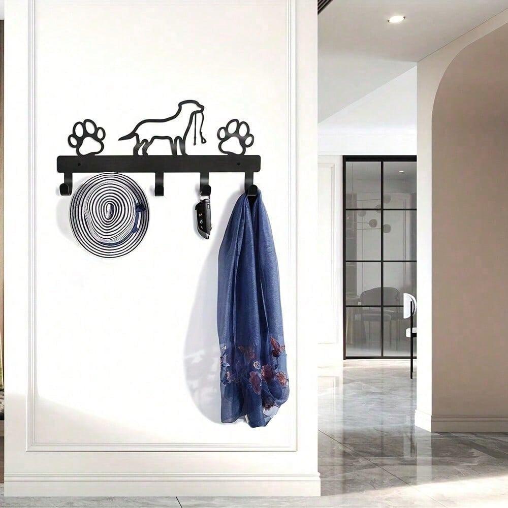 Metal Dog Claw Key Holder with 5 Hooks, Pet Silhouette Wall Mounted Rack for Entryway, Bedroom Hallway Organizer, Home Decor