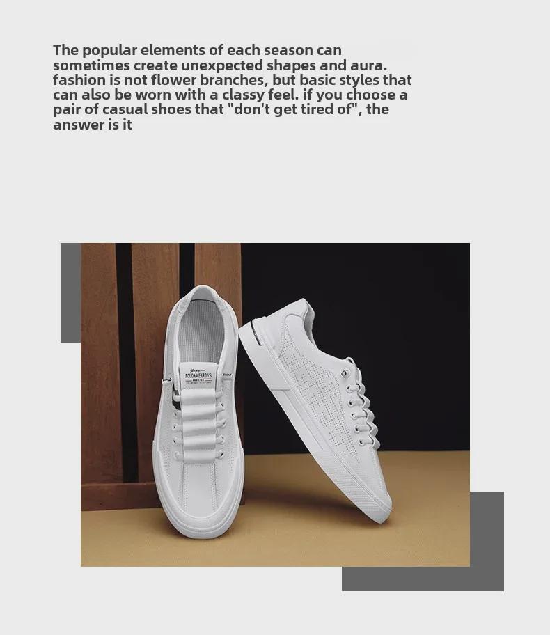 Men's 2025 Autumn Casual White Leather Slip-On Sneakers - Breathable, Versatile, Trendy Sports Shoes