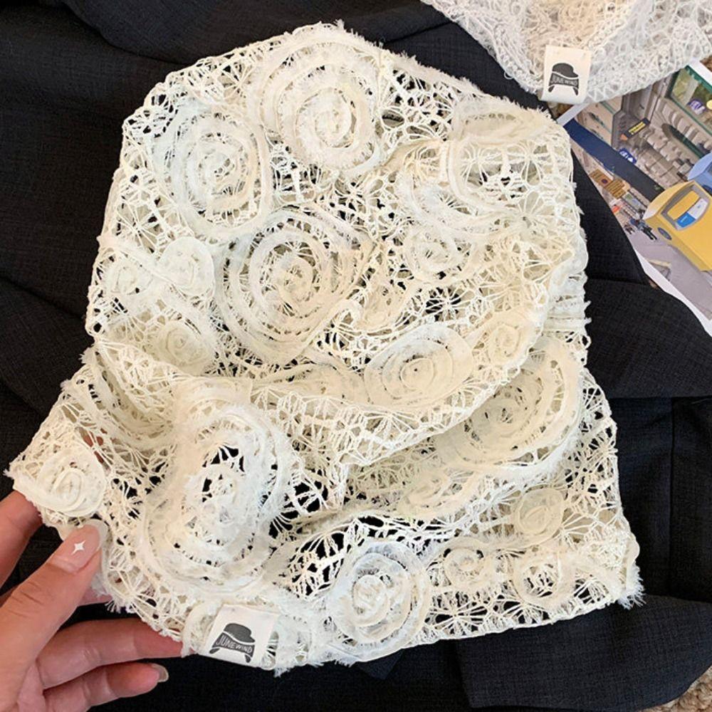Breathable Lace Hat Embroidered Weave Knitted Cap Cute Hollow Out Flower Beanies Outdoor