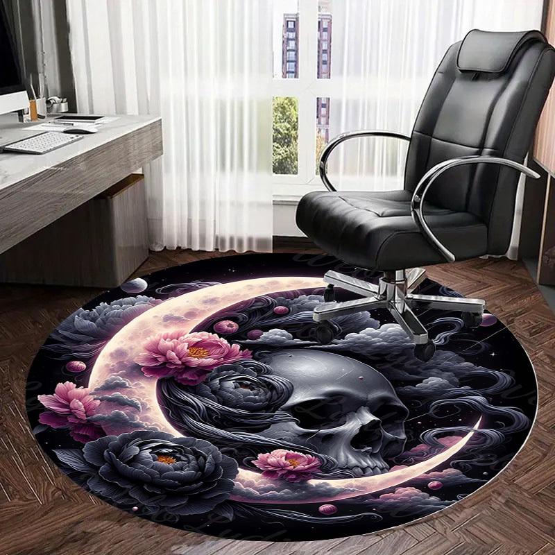 1pc Office Carpet Chair Mats Moonlit Skull with Flowers Yin-Yang Perfect for Decorating Office Chairs, Living Rooms, Or Bedrooms.YDT229